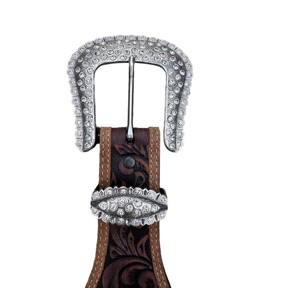 Tony Lama Embellished Rhinestone Leather Belt C50868 Cheyenne Creek Size 38 - Picture 9 of 10